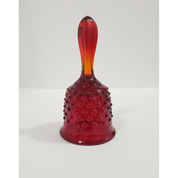 Vintage Fenton Ruby Red Amberina Hobnail Bell Glass Bell - Picture 2 of 8